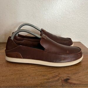 Olukai NALUKAI SLIP - ON Brown Leather Shoes Size US M9.5